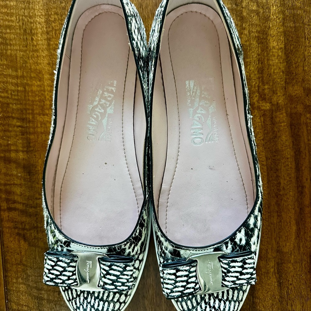 Salvatore Ferragamo Black and White Patterned Flats
